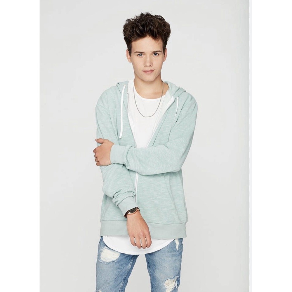 H&M Zip Up Hoodie Jacket Size Large Mint Blue Green Cotton